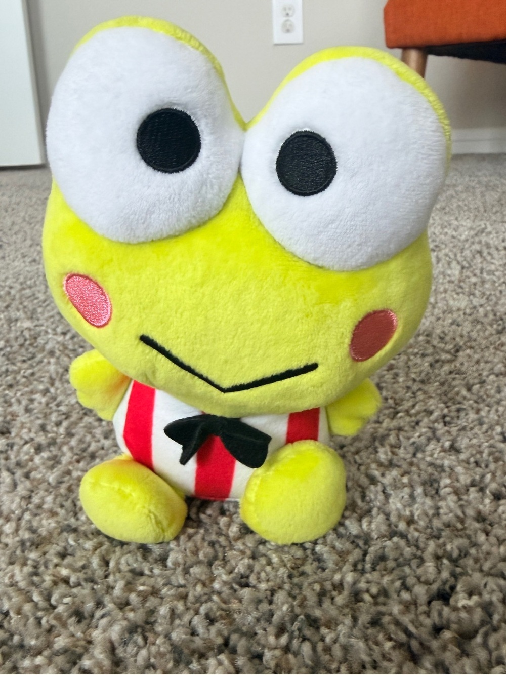 Sanrio Keroppi Plush in Bright Yellow with Red-Striped Outfit